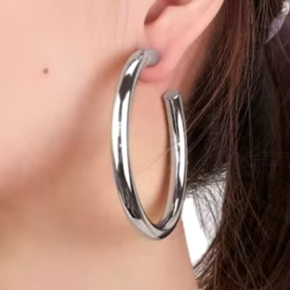 NWT Silver Tone Bohemian Big Hoops - Picture 2 of 5